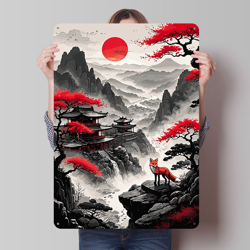 Retro Gaming Japan - Affiche Red Moon Japan, Plaque Métallique